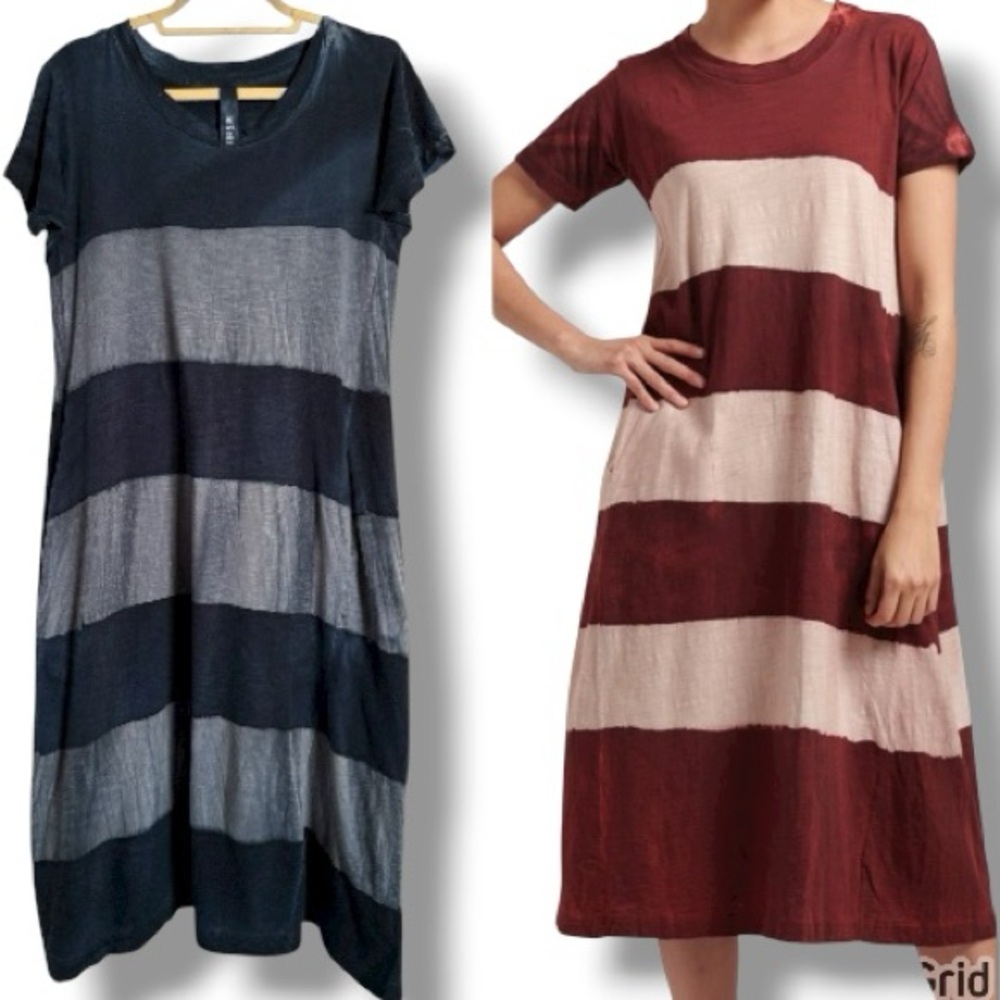 Gilda Midani Brush Stroke Short Sleeve Maria Dress in Shades of Blue Size Small